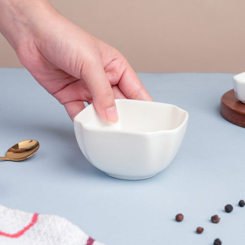Snack Time Ceramic Bowl For Dips White 130 ml Set Of 2 - Bowl, ceramic bowl, dip bowls, chutney bowl, dip bowls ceramic | Bowls for dining table & home decor 