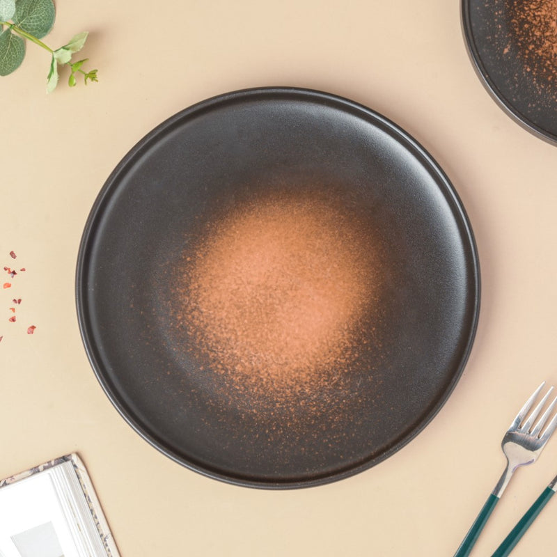 Savanna Stoneware Dinner Plate Black Brown 10 Inch - Serving plate, rice plate, ceramic dinner plates| Plates for dining table & home decor