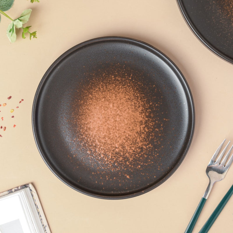 Savanna Stoneware Dinner Plate Black Brown 10 Inch - Serving plate, rice plate, ceramic dinner plates| Plates for dining table & home decor