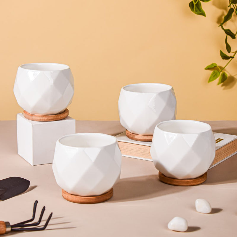 White Ceramic Planter Pattern Set Of 4