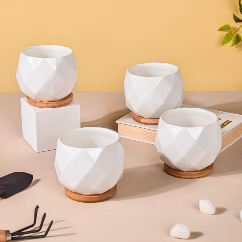 White Ceramic Planter Pattern Set Of 4