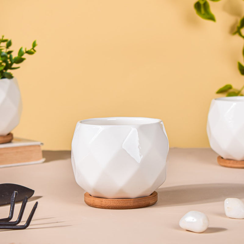 White Ceramic Planter Pattern Set Of 4