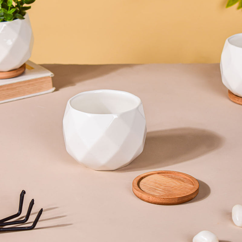 White Ceramic Planter Pattern Set Of 4