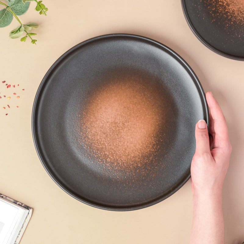 Savanna Stoneware Dinner Plate Black Brown 10 Inch - Serving plate, rice plate, ceramic dinner plates| Plates for dining table & home decor
