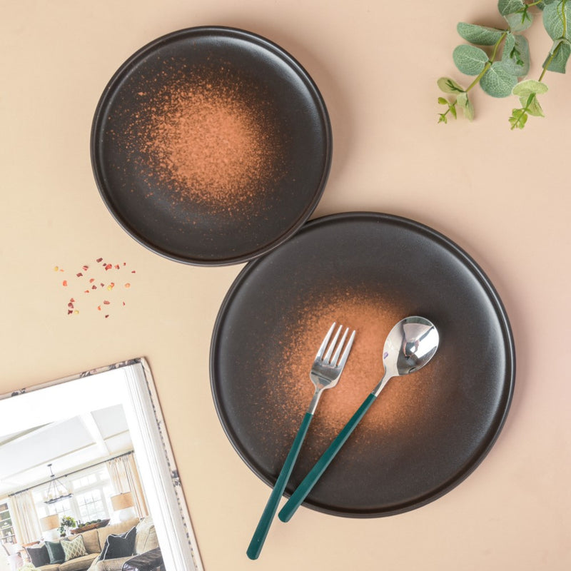 Savanna Stoneware Dinner Plate Black Brown 10 Inch - Serving plate, rice plate, ceramic dinner plates| Plates for dining table & home decor