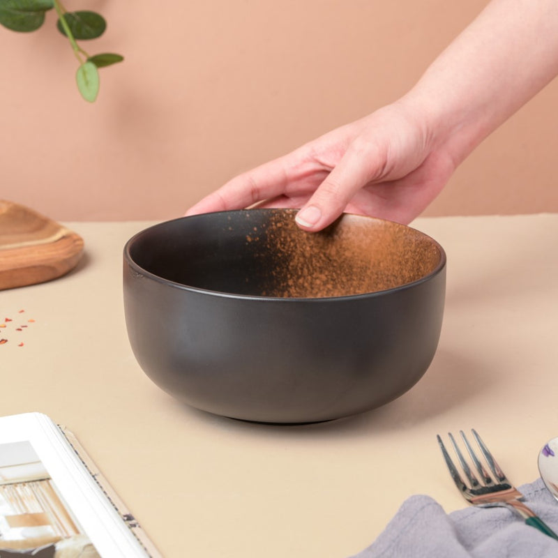 Savanna Stoneware Curry Bowl Black Brown 500 ml - Bowl, ceramic bowl, serving bowls, noodle bowl, salad bowls, bowl for snacks, large serving bowl | Bowls for dining table & home decor