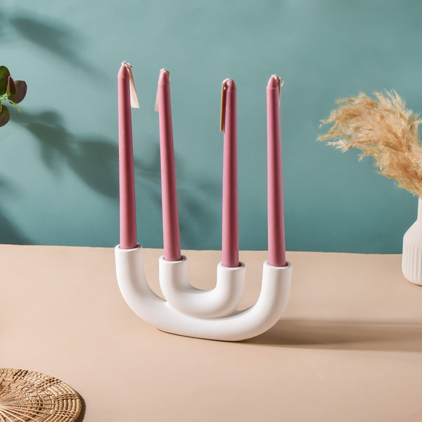 Contemporary Ceramic Candle Stand Oatmeal White