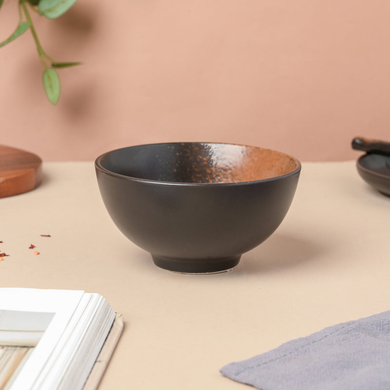 Savanna Stoneware Snack Bowl Black Brown 200ml - Bowl,ceramic bowl, snack bowls, curry bowl, popcorn bowls | Bowls for dining table & home decor