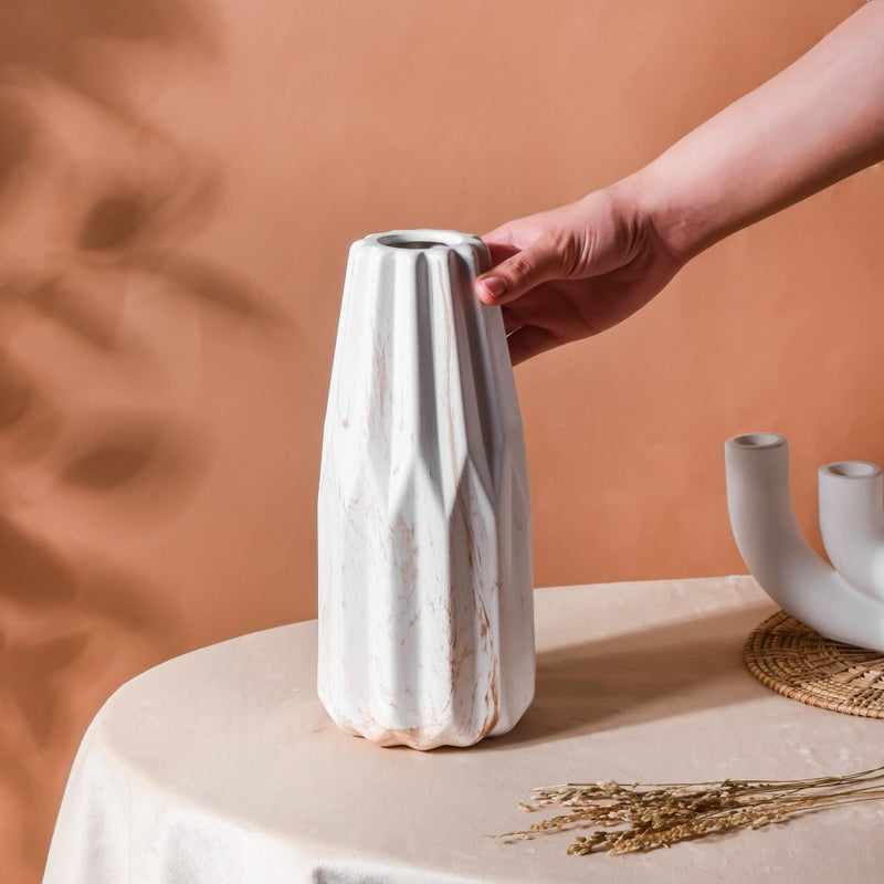 Modern Marble Pattern Ceramic Vase For Home White - Flower vase for home decor, office and gifting | Home decoration items