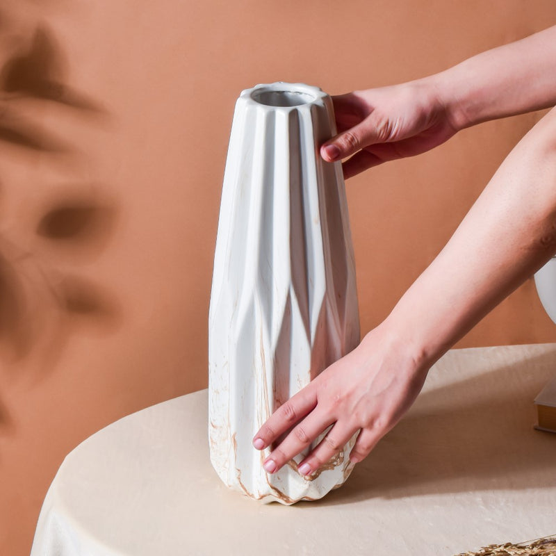 Modern Marble Pattern Ceramic Vase White - Flower vase for home decor, office and gifting | Home decoration items