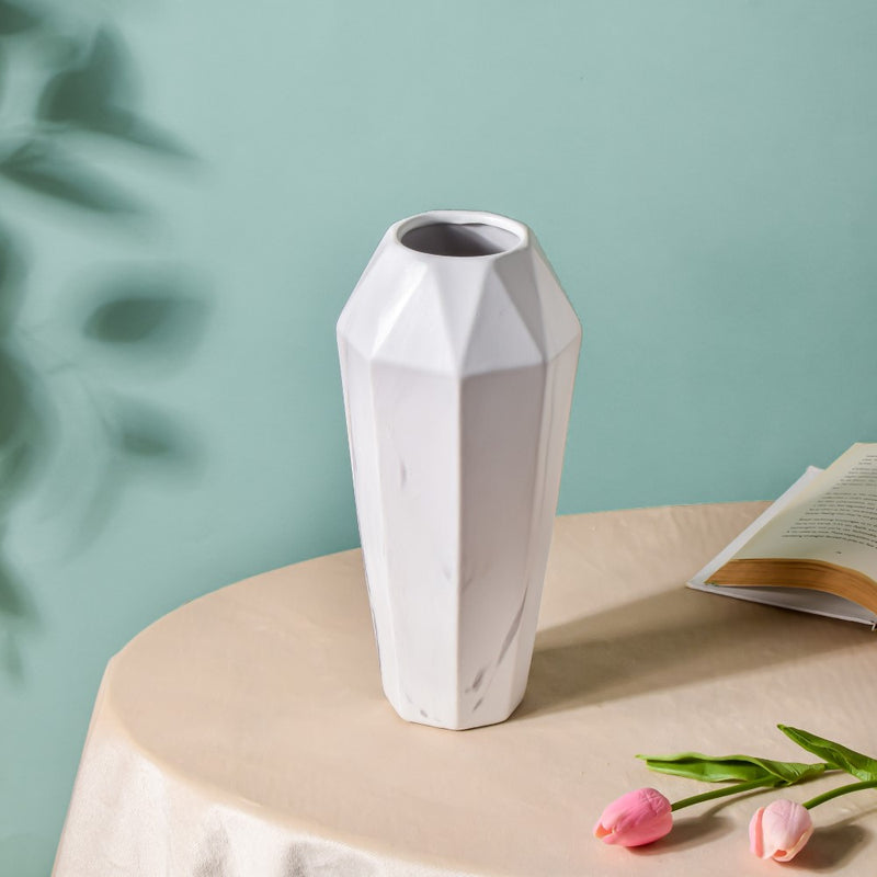 Contemporary Ceramic Marble Pattern Vase White - Flower vase for home decor, office and gifting | Home decoration items