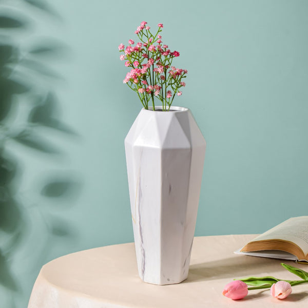 Contemporary Ceramic Marble Pattern Vase White - Flower vase for home decor, office and gifting | Home decoration items