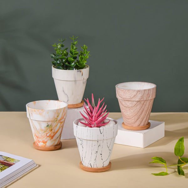 Marble Affair Indoor Planter With Coaster Set Of 4