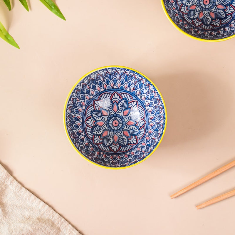 Mandala Ceramic Bowl And Chopstick Multicolour Set Of 12 - Bowl,ceramic bowl, snack bowls, curry bowl, popcorn bowls | Bowls for dining table & home decor