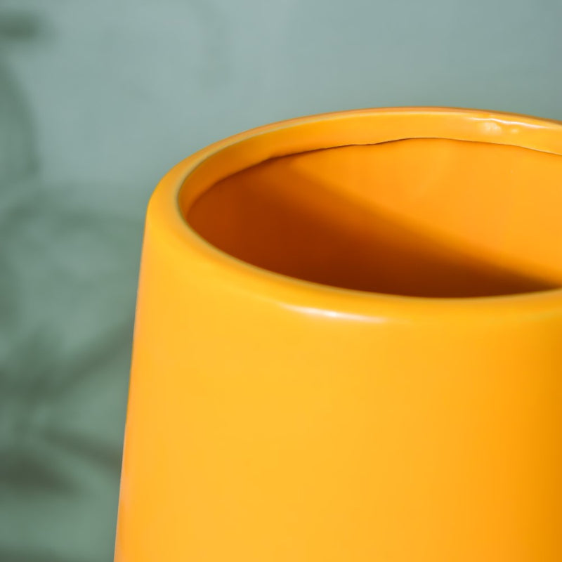Aureolin Ceramic Matte Vase Yellow - Flower vase for home decor, office and gifting | Home decoration items