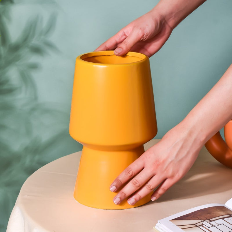 Aureolin Ceramic Matte Vase Yellow - Flower vase for home decor, office and gifting | Home decoration items