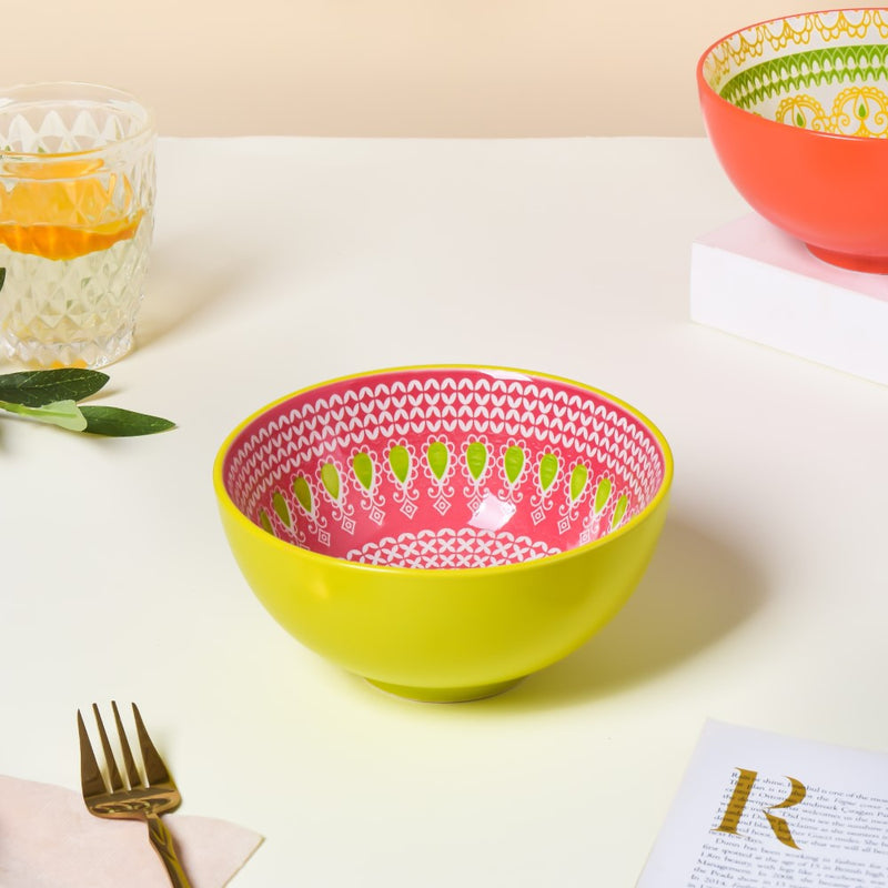Mandala Pop Snack Bowl Green 400ml Set Of 2 - Bowl,ceramic bowl, snack bowls, curry bowl, popcorn bowls | Bowls for dining table & home decor