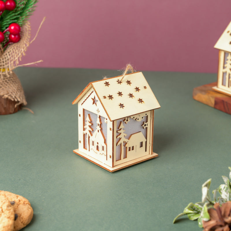 DIY Wooden House LED Christmas Decor Small - Showpiece | Home decor item | Room decoration item