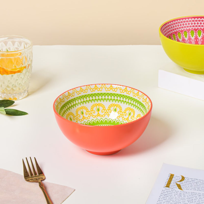 Pop Mandala Snack Bowl Orange 400ml Set Of 2 - Bowl,ceramic bowl, snack bowls, curry bowl, popcorn bowls | Bowls for dining table & home decor