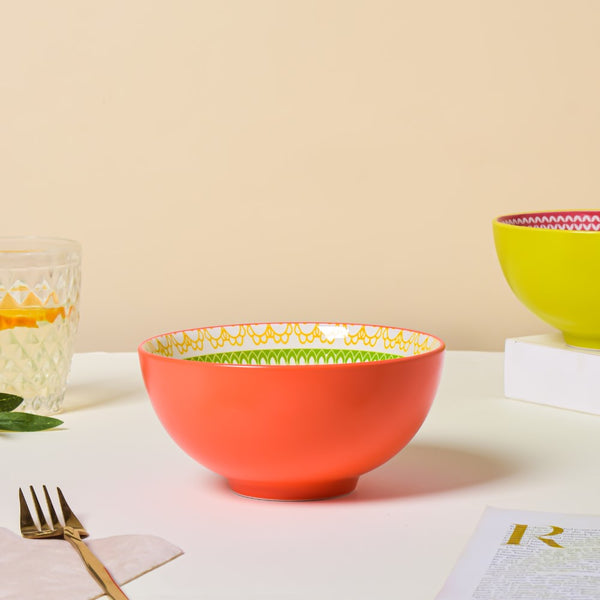 Pop Mandala Snack Bowl Orange 400ml Set Of 2 - Bowl,ceramic bowl, snack bowls, curry bowl, popcorn bowls | Bowls for dining table & home decor