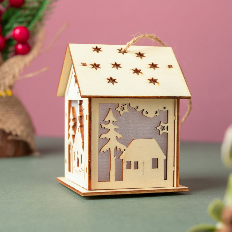 DIY Wooden House LED Christmas Decor Small - Showpiece | Home decor item | Room decoration item