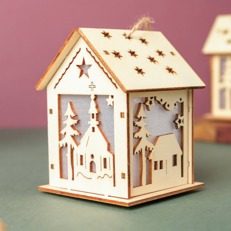 DIY Wooden House LED Christmas Decor Small - Showpiece | Home decor item | Room decoration item