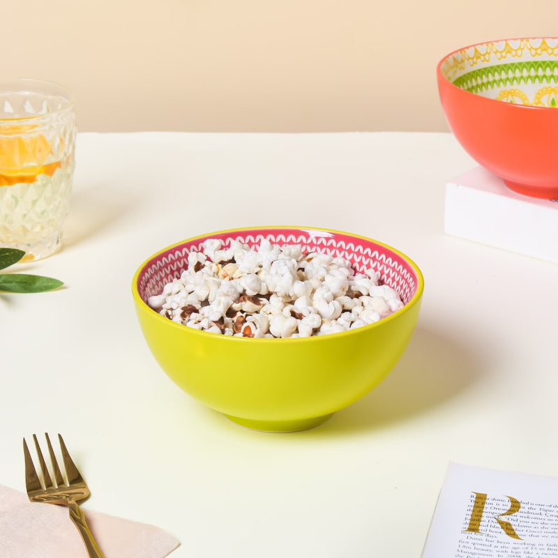 Mandala Pop Snack Bowl Green 400ml Set Of 2 - Bowl,ceramic bowl, snack bowls, curry bowl, popcorn bowls | Bowls for dining table & home decor