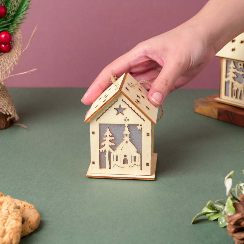 DIY Wooden House LED Christmas Decor Small - Showpiece | Home decor item | Room decoration item