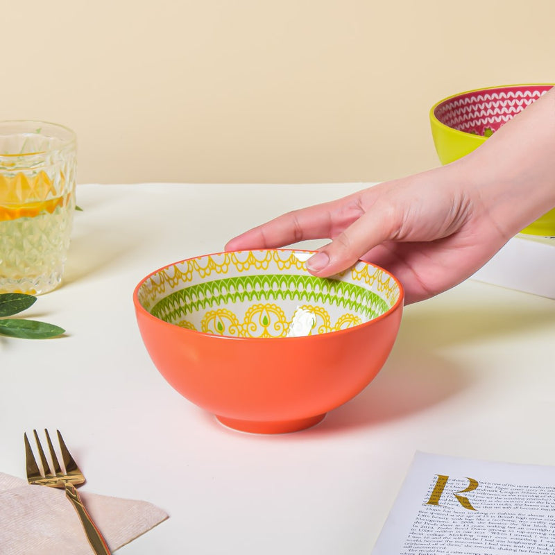 Pop Mandala Snack Bowl Orange 400ml Set Of 2 - Bowl,ceramic bowl, snack bowls, curry bowl, popcorn bowls | Bowls for dining table & home decor