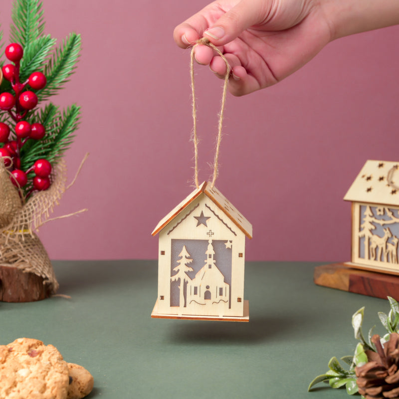 DIY Wooden House LED Christmas Decor Small - Showpiece | Home decor item | Room decoration item