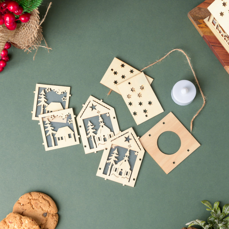 DIY Wooden House LED Christmas Decor Small - Showpiece | Home decor item | Room decoration item
