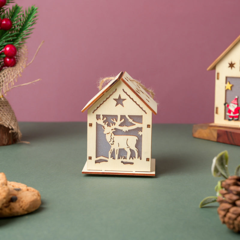 Reindeer Wooden House DIY LED Christmas Decor Hanging - Showpiece | Home decor item | Room decoration item
