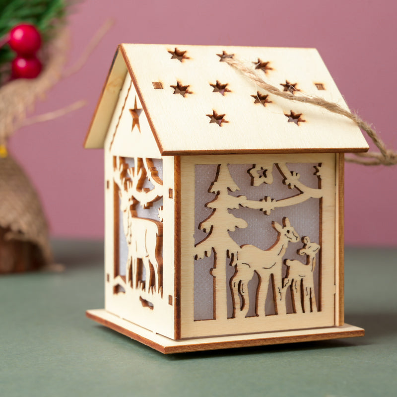 Reindeer Wooden House DIY LED Christmas Decor Hanging - Showpiece | Home decor item | Room decoration item