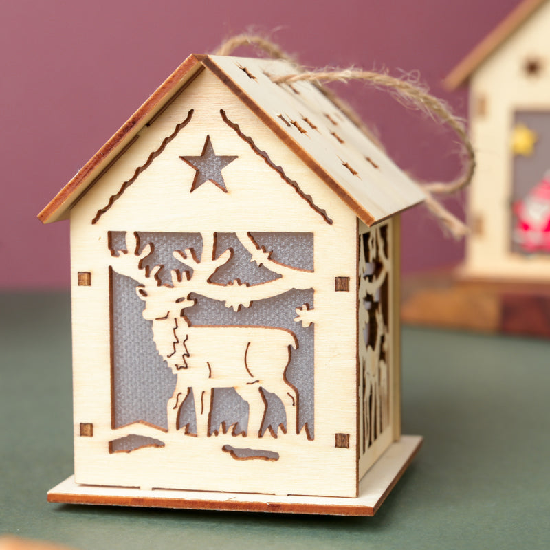 Reindeer Wooden House DIY LED Christmas Decor Hanging - Showpiece | Home decor item | Room decoration item