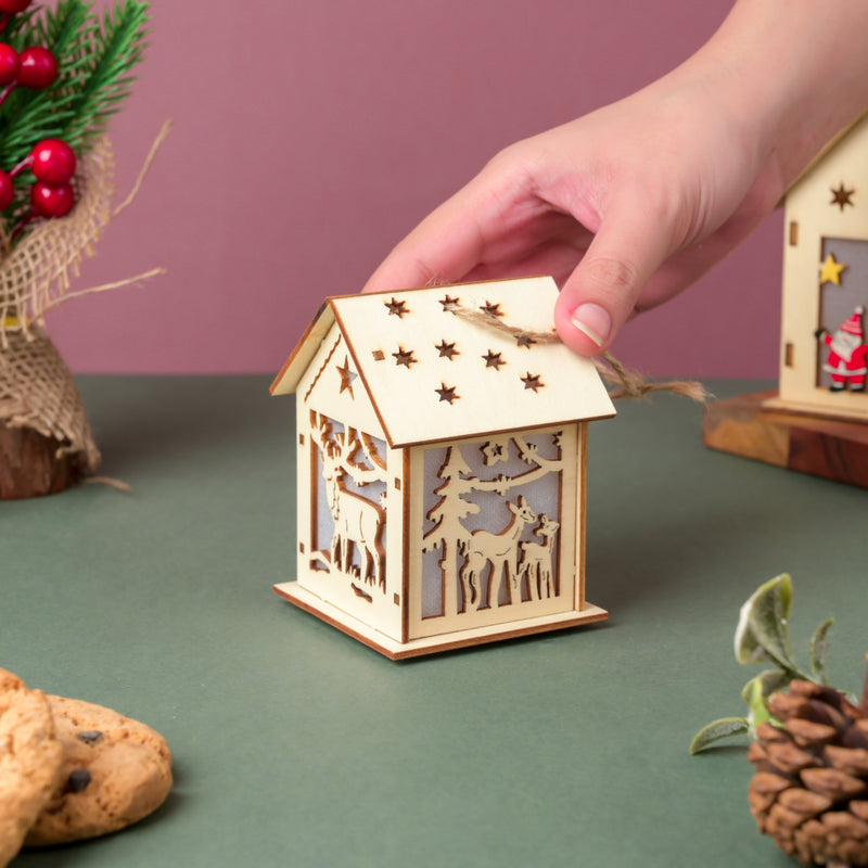 Reindeer Wooden House DIY LED Christmas Decor Hanging - Showpiece | Home decor item | Room decoration item