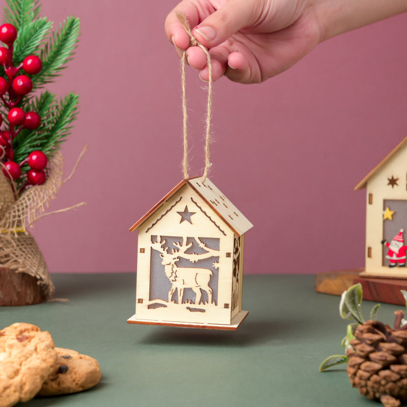 Reindeer Wooden House DIY LED Christmas Decor Hanging - Showpiece | Home decor item | Room decoration item