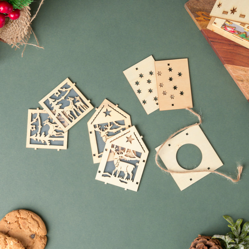 Reindeer Wooden House DIY LED Christmas Decor Hanging - Showpiece | Home decor item | Room decoration item