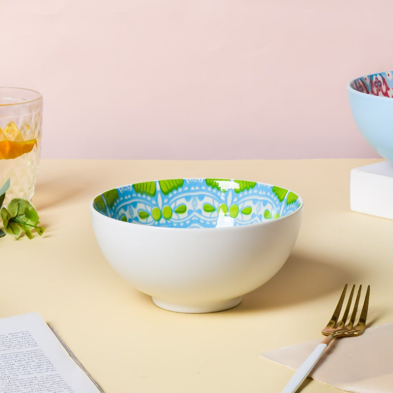 Mandala Ceramic Snack Bowl White 400ml Set Of 2 - Bowl,ceramic bowl, snack bowls, curry bowl, popcorn bowls | Bowls for dining table & home decor