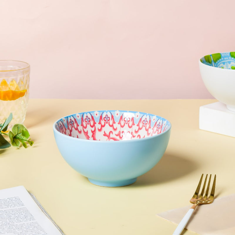 Mandala Ceramic Snack Bowl Blue 400ml Set Of 2 - Bowl,ceramic bowl, snack bowls, curry bowl, popcorn bowls | Bowls for dining table & home decor