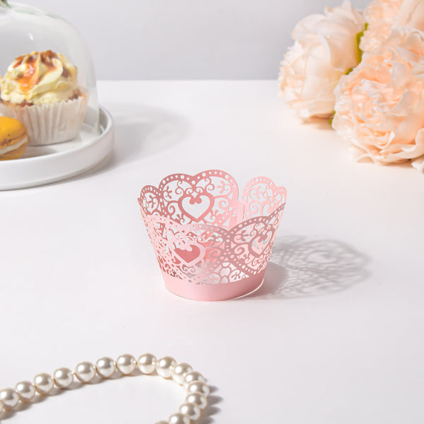 Pink Heart Lace Cupcake Wrapper