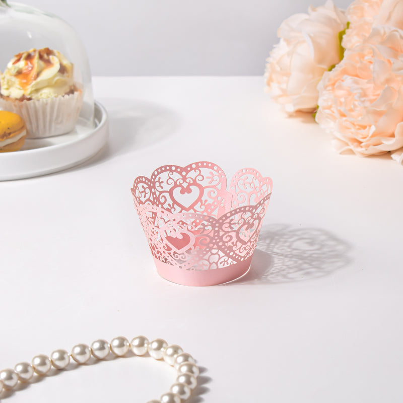 Pink Heart Lace Cupcake Wrapper