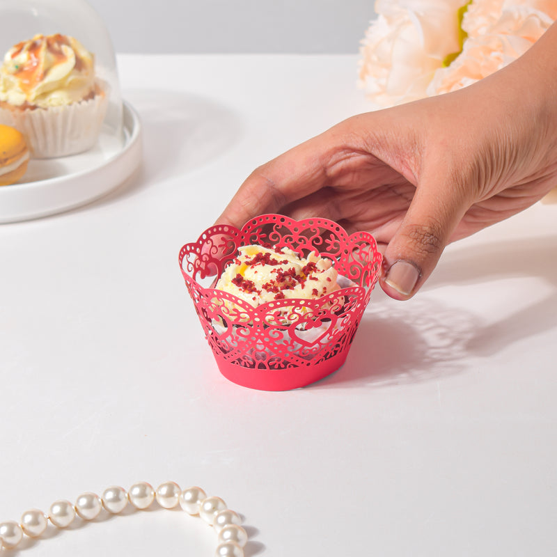 Red Heart Lace Cupcake Wrapper