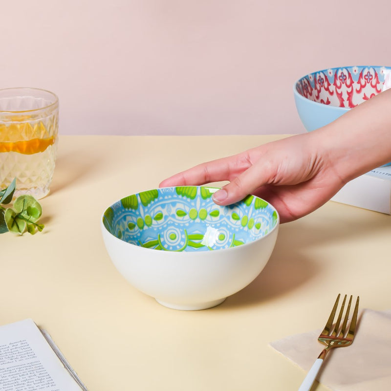 Mandala Ceramic Snack Bowl White 400ml Set Of 2 - Bowl,ceramic bowl, snack bowls, curry bowl, popcorn bowls | Bowls for dining table & home decor