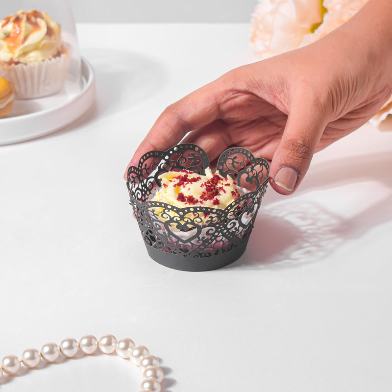 Black Heart Lace Cupcake Wrapper