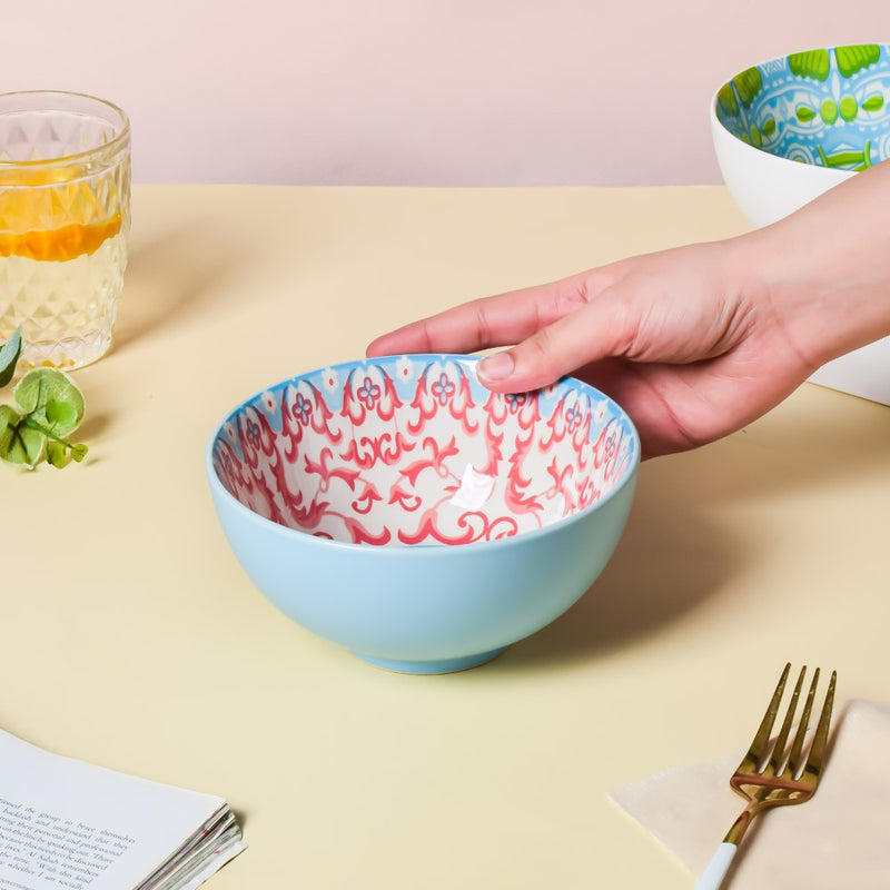 Mandala Ceramic Snack Bowl Blue 400ml Set Of 2 - Bowl,ceramic bowl, snack bowls, curry bowl, popcorn bowls | Bowls for dining table & home decor
