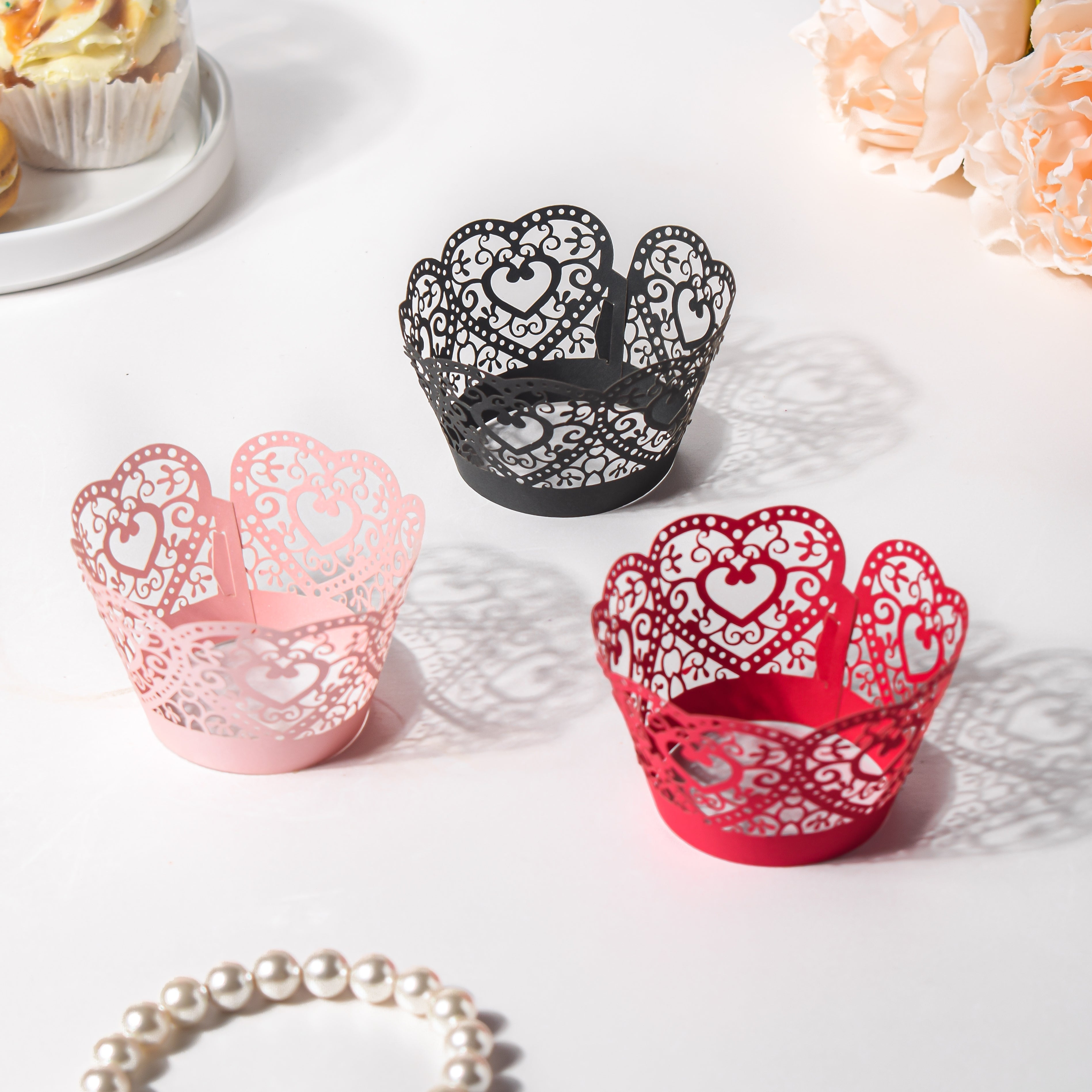 Black lace shop cupcake wrappers