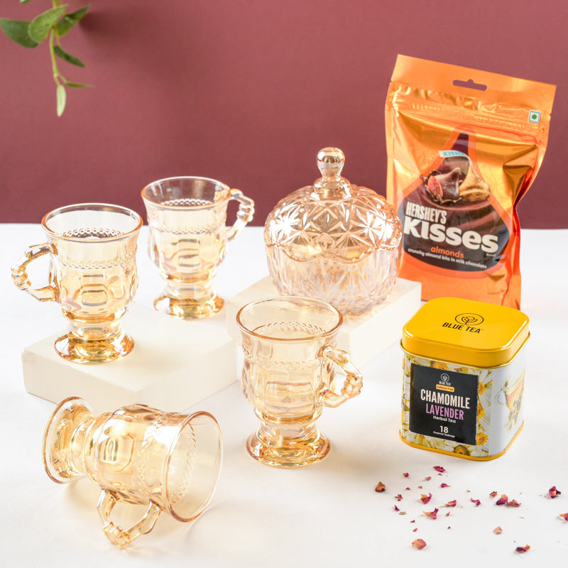 Homemade Delights Amber Glassware With Tea Hamper Set Of 5