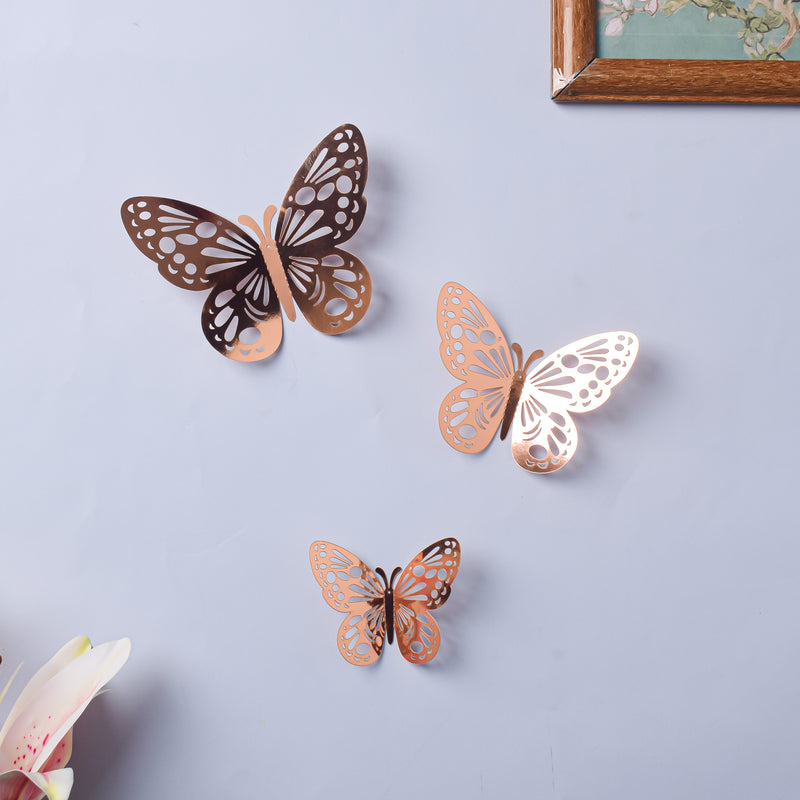Rose Gold Foil Butterfly 3D Wall Stickers Set Of 12 - Wall stickers for wall decoration & wall design | Room decor items