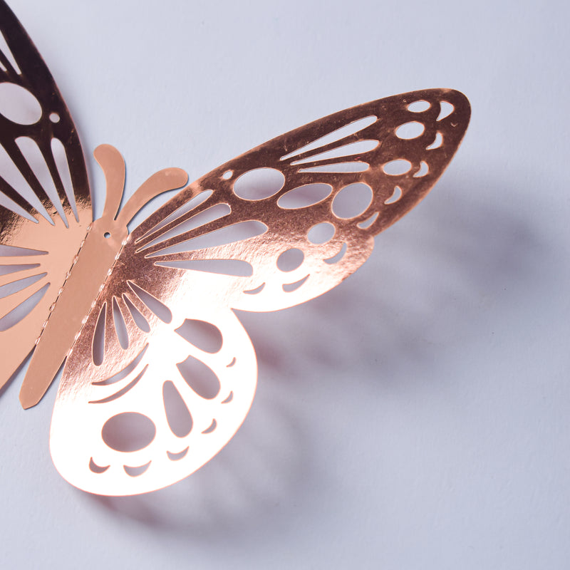 Rose Gold Foil Butterfly 3D Wall Stickers Set Of 12 - Wall stickers for wall decoration & wall design | Room decor items