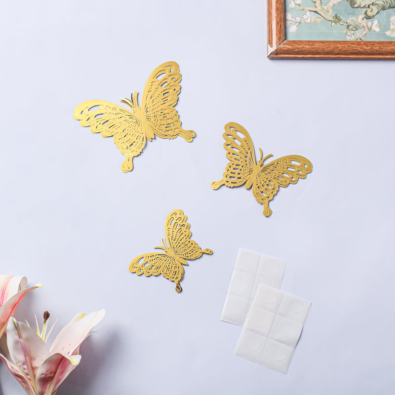 Yellow Gold Butterfly 3D Wall Stickers Set Of 36 - Wall stickers for wall decoration & wall design | Room decor items